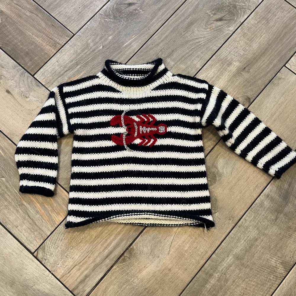 Alpaca & Wool Striped Sweater with Red Lobster Design